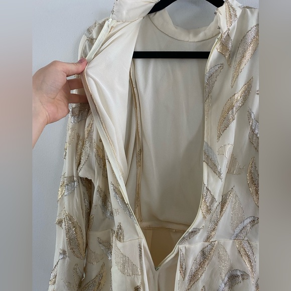 70s/80s handmade cream with gold leaf peplum style dress - M-L - Picture 8 of 9